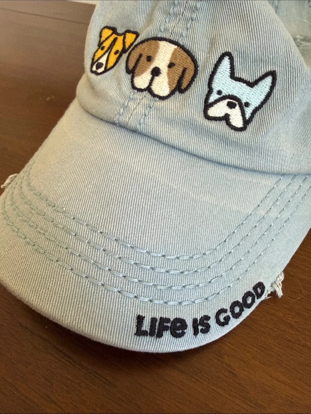 Life Is Good Light Blue Kids Baseball Hat with Dog Patches